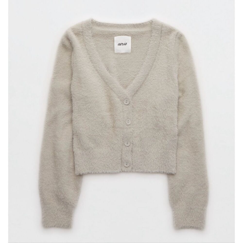 Aerie Super Soft Fuzzy Button Front Cropped Cardigan Sweater Women’s Medium